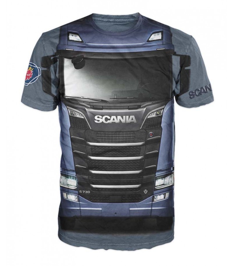 Mъжка тениска с камион Scania-син-Front