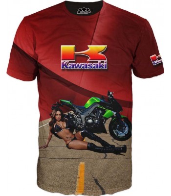 Тениска с жена и мотор Kawasaki