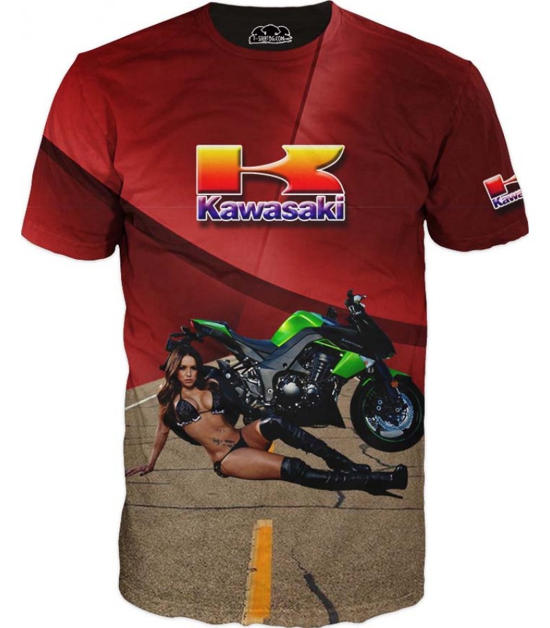 Тениска с жена и мотор Kawasaki